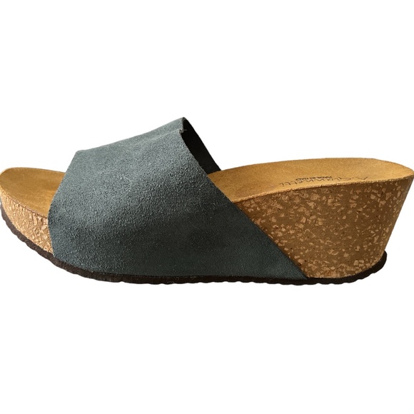 WOMEN’S A. GIANNETTI BLUE / GRAY SUEDE WEDGE SANDALS - Picture 4 of 5